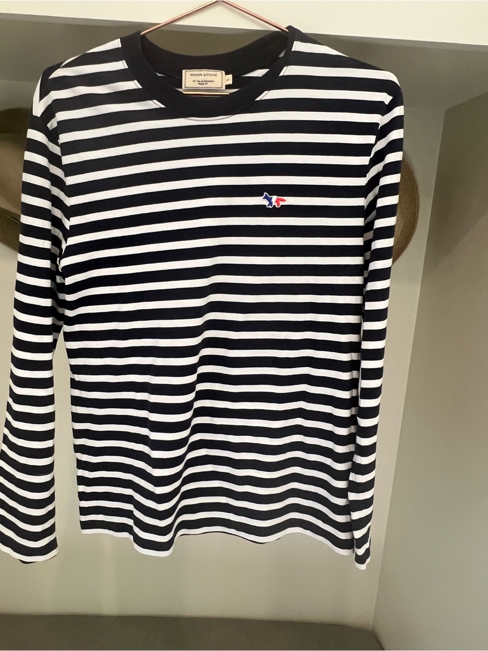 MAISON KITSUNÉ Black & White Striped Long-Sleeve Top